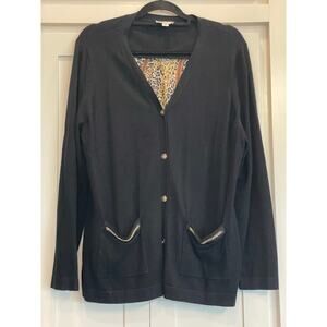 Susan Graver black and silky leopard cardigan with chain detail MED